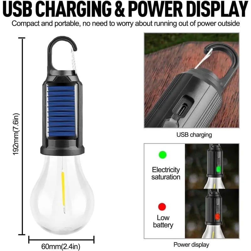 Solar Rechargeable Hooked Camping Light Outdoor Household Tungsten Lights