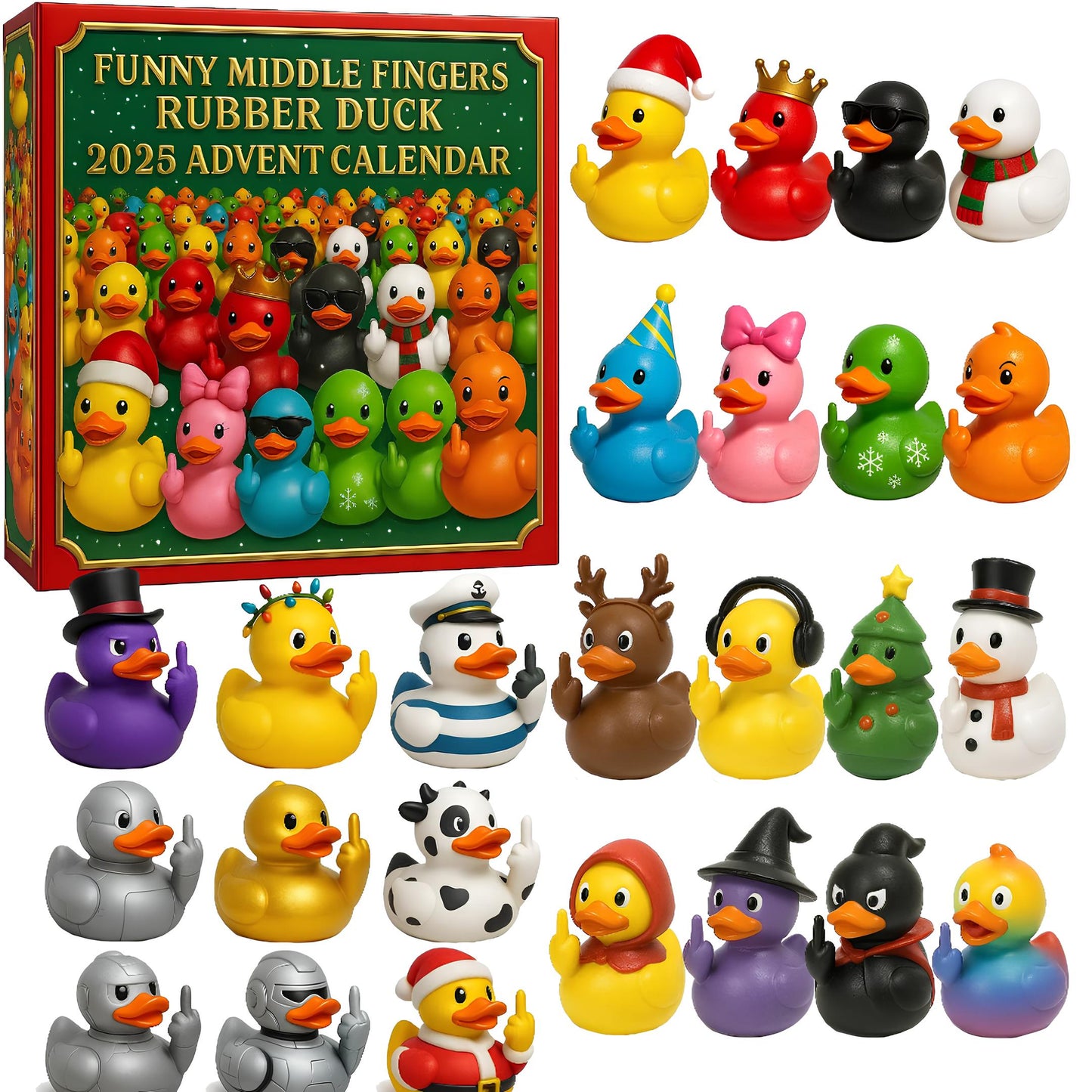 🤣Funny Middle Fingers Rubber Duck 2025 Advent Calendar