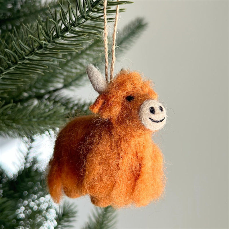 Needle Felted Highland Cow Ornament