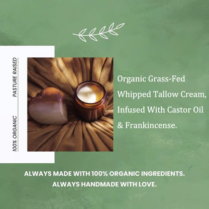 🌿 Organic Whipped Tallow Balm with Castor Oil & Frankincense for Natural Skincare & Moisturizing ✨