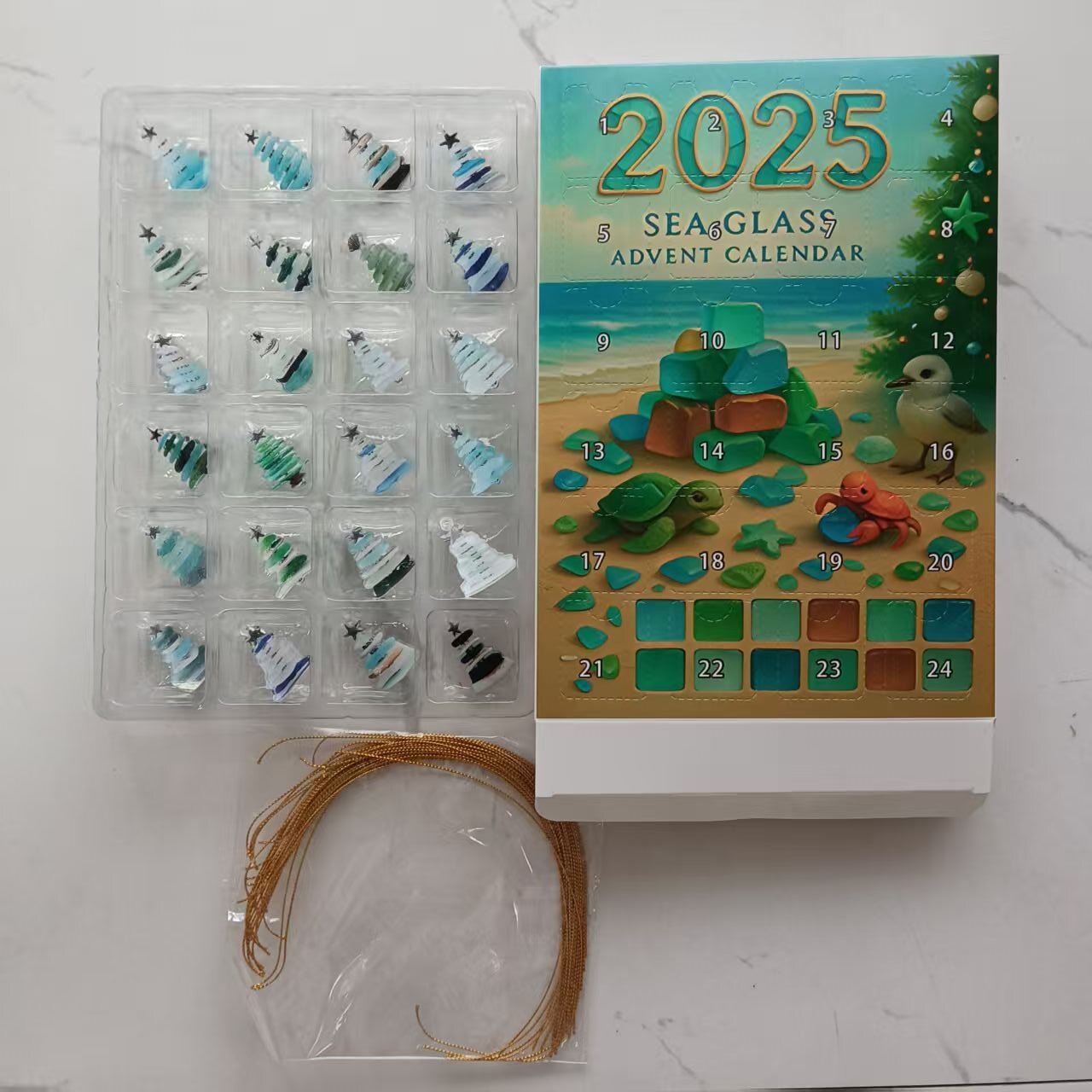 🌊🎄Sea Glass Christmas Tree Advent Calendar-2D Acrylic Christmas Tree Countdown Calendar