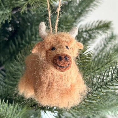 Needle Felted Highland Cow Ornament