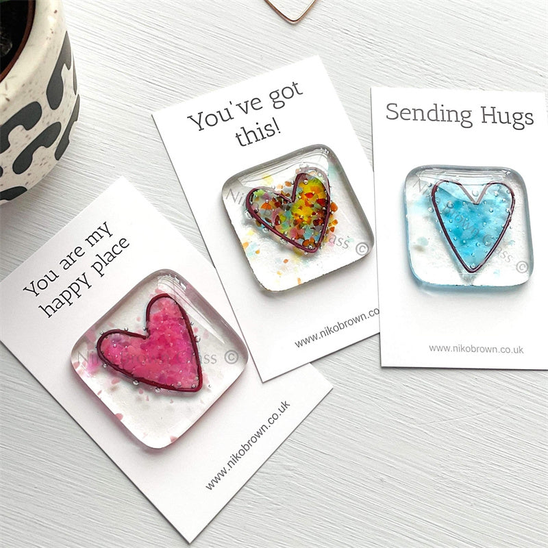 Fused glass heart pocket hug token