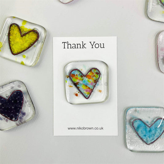 Fused glass heart pocket hug token